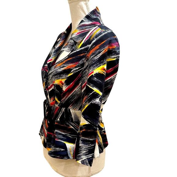 NWOT Adrienne Vittadini Brushstroke Print Belted Blazer. Size 8 Petite - Picture 4 of 10
